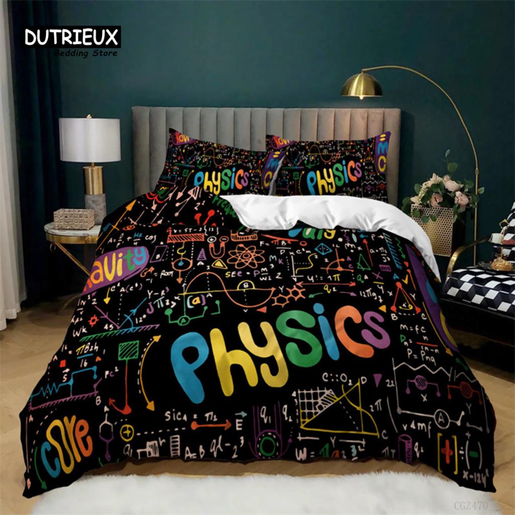 Math Equation Duvet Cover Set King Size Mathematics Formula Pattern Bedding Set For Boys Girls Polyester Educational Quilt Cover