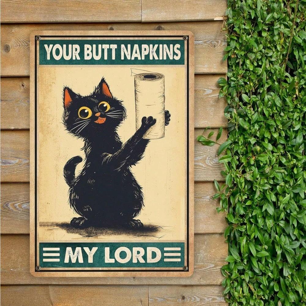 Vintage Black Cat Metal Tin Sign Rustic Bathroom Wall Art Home Decor 8x12 Inches