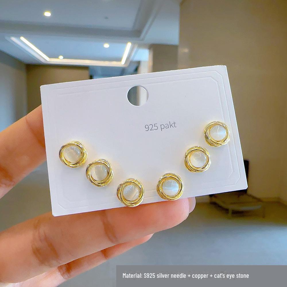 Серьги-гвоздики из золота S925 с ракушками - набор из 3 пар