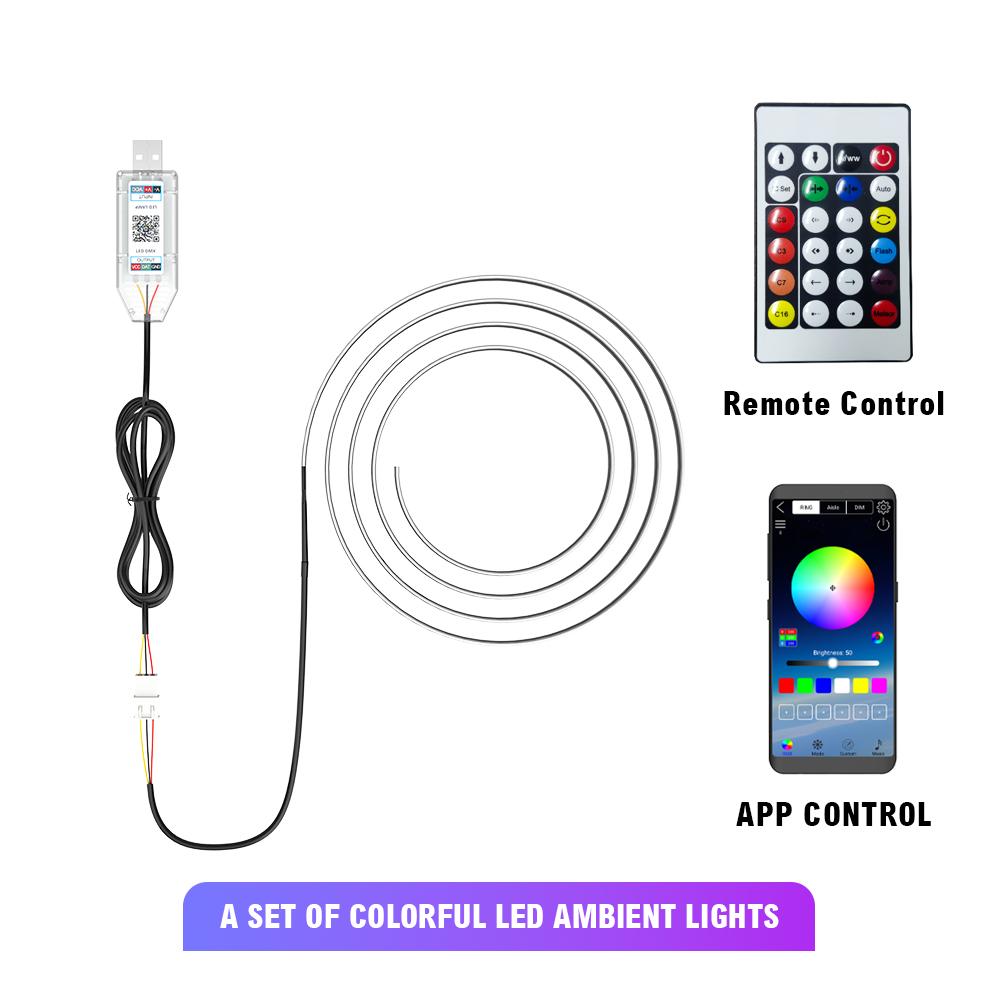 

Car LED Ambient Light Interior Acrylic Strips 110cm Full Colors RGB Car Interior Hidden USB App Remote Control Atmosphere Lamp