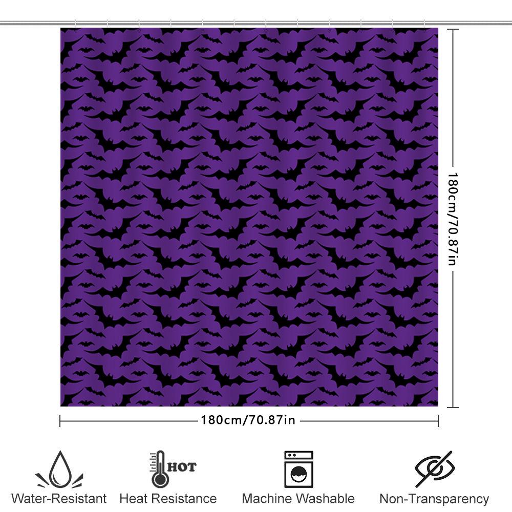 Purple Halloween Shower Curtain With Black Bats Pattern Waterproof Bathroom Decor For Kids Room Party Decoration Size 72X84 Inch