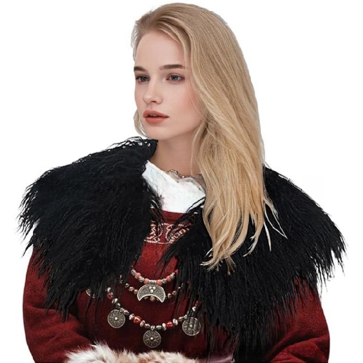 

Premium Artificial Furs Medieval Shawl Halloween Party Costume Cape For Historical Reenactments And Outdoor Activities чорний