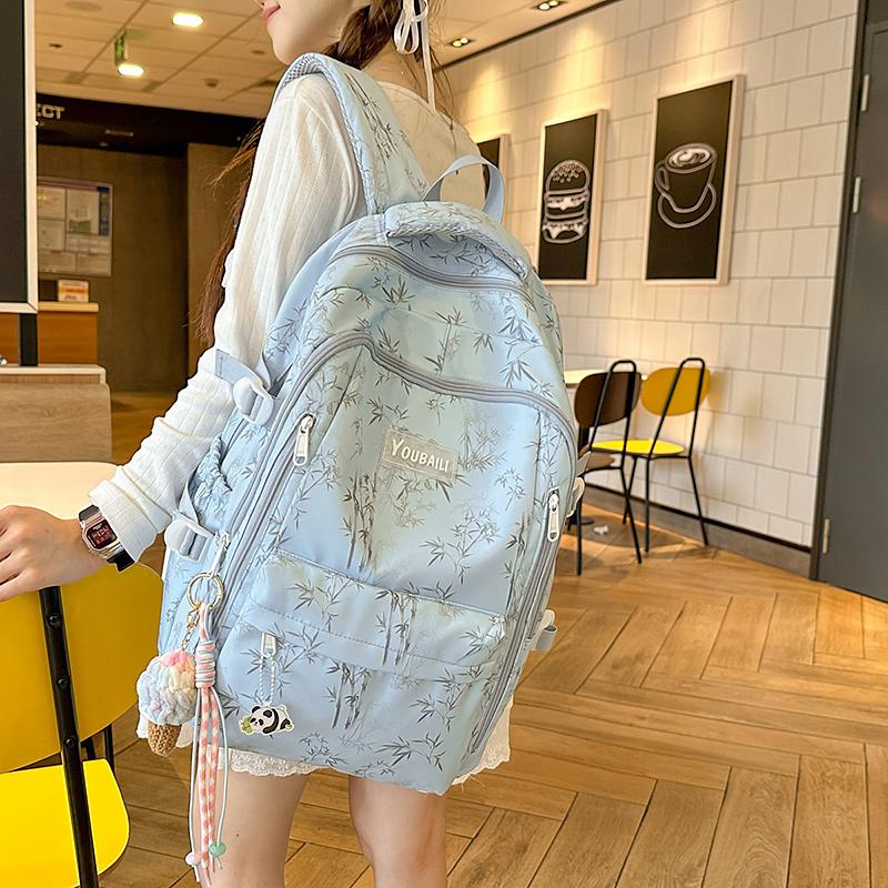 Bamboo Printed Backpack Junior High School Student Schoolbag Lightweight Large Capacity Backpack