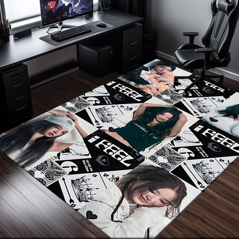 Kpop idle Rug Office Carpet Non-Slip Mat, Chair Rug Floor Covering for Gaming, Bedroom, Living Room , Home Decor Christmas Gift