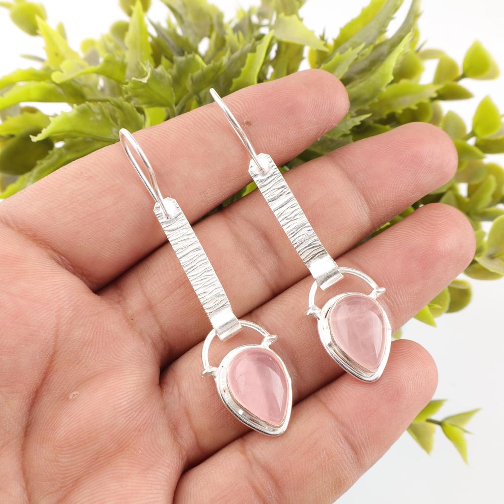 Rose Quartz Jewelry, 925 Solid Sterling Silver Earrings Handmade Gemstone Jewelry, Gifts For Wife Brand New Earrings For Gift