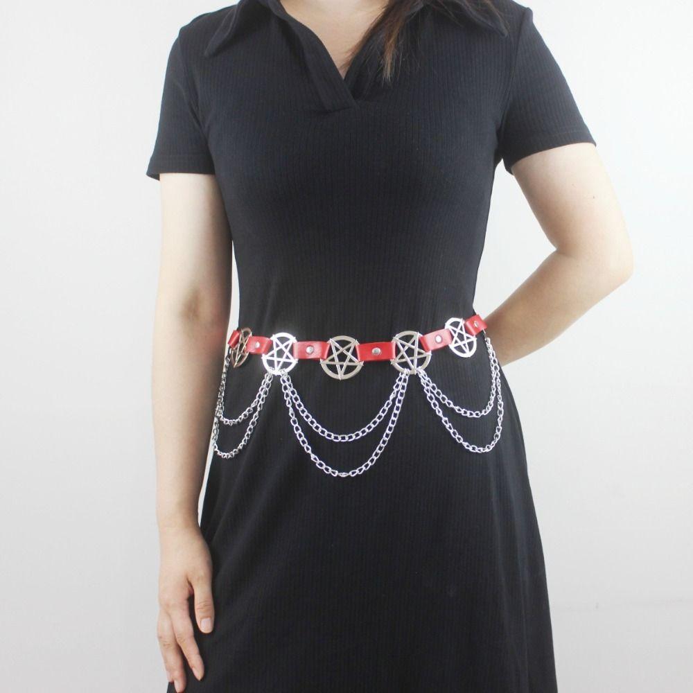Y2K Pentagram Metal Chain  for Women Streetwear Dress Waist Accessory