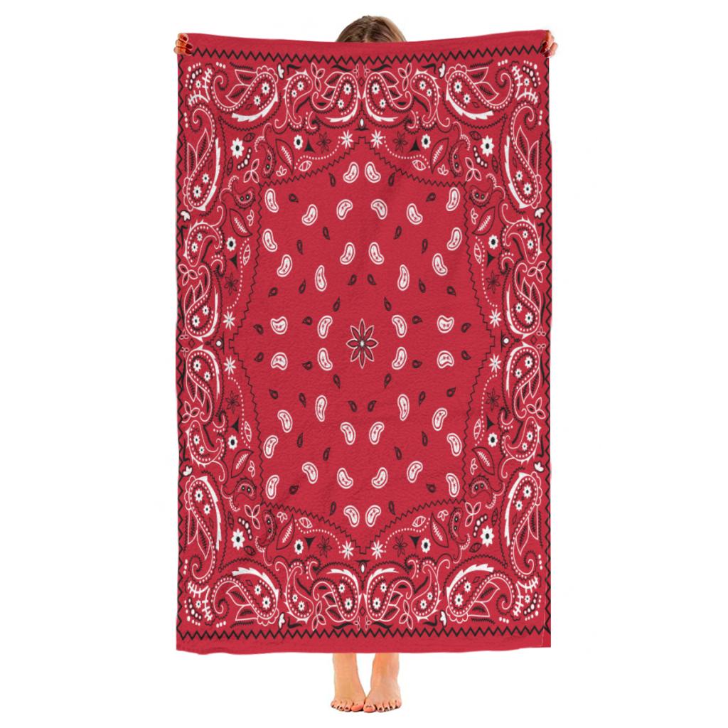 Quick Drying Beach Towels Paisley Red Bandana Oversized 30X60Inch Printing Towel Super Absorbent Pool Towel Blanket