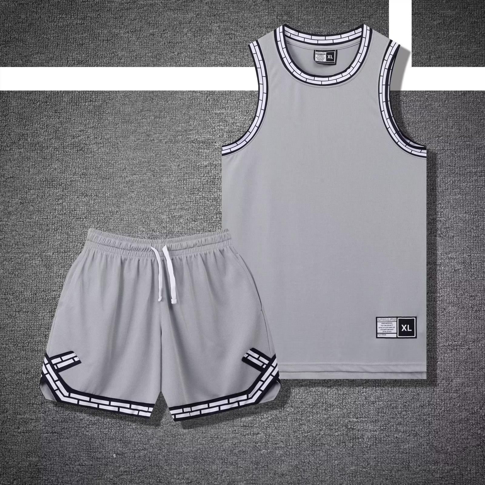 

Летний баскетбольный комплект - Мужской и женский американский стиль для команды, тренировок или соревнований с персонализированной печатью M серый