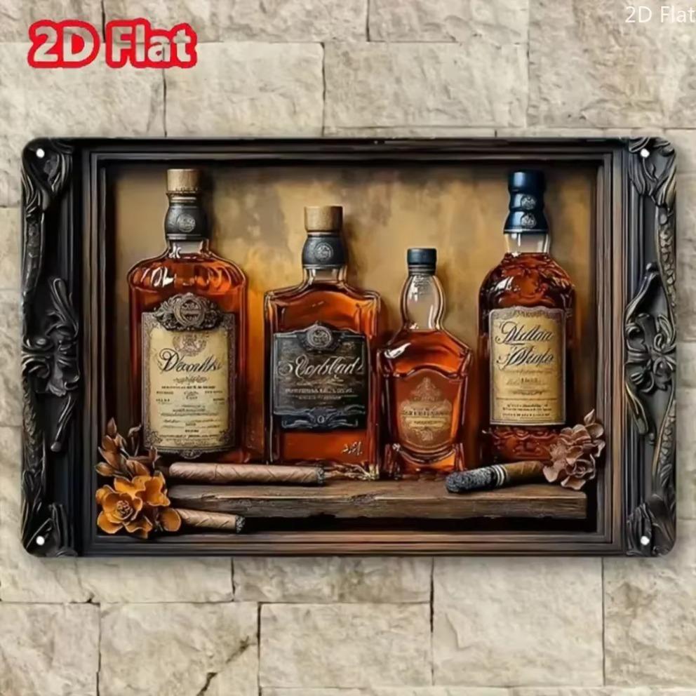 Bar Tin paintingMODBARART Contemporary Metal Aluminum Wall Art Square Shape Whiskey Cigar 2D Design