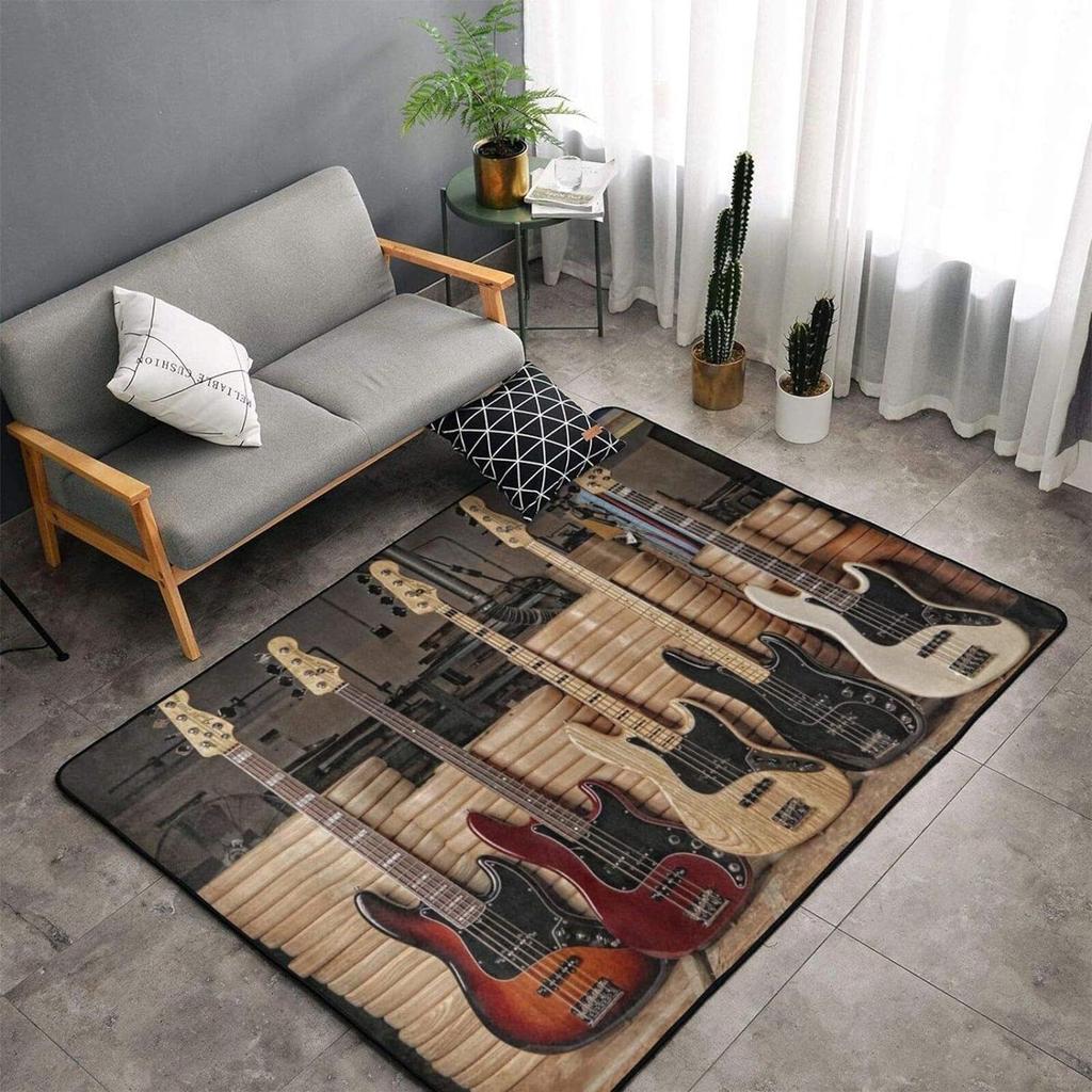 Retro Guitar Carpets for Living Room Decoration Non Slip Floor Mat Electric Drum Music Room Rug Washable Bedroom Bedside Doormat