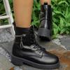Fashion Black Pu Leather Modern Boots for Women Autumn Winter Lace Up Platform Ankle Boots Woman Zipper Short Plush Booties Female
