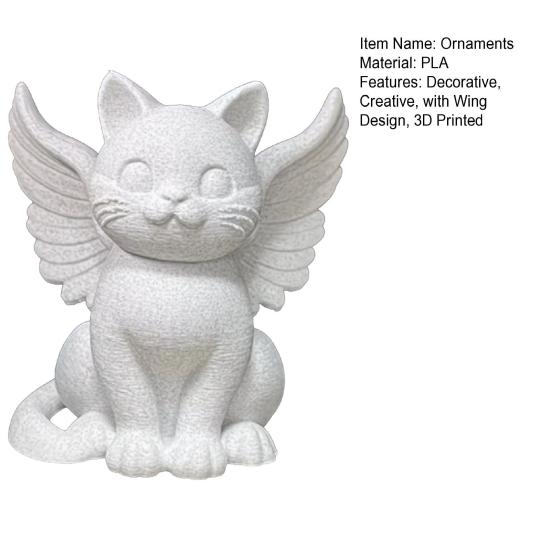 3D Printed Angel Cat Sculpture, Cute Cat Figurine, Winged Cat Desktop Ornament for Home Office Decor, Multi-Scenario Cat Decoration Gift