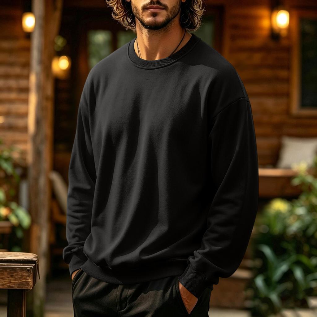 Men's Neck Sweatshirt Color Casual Pullover