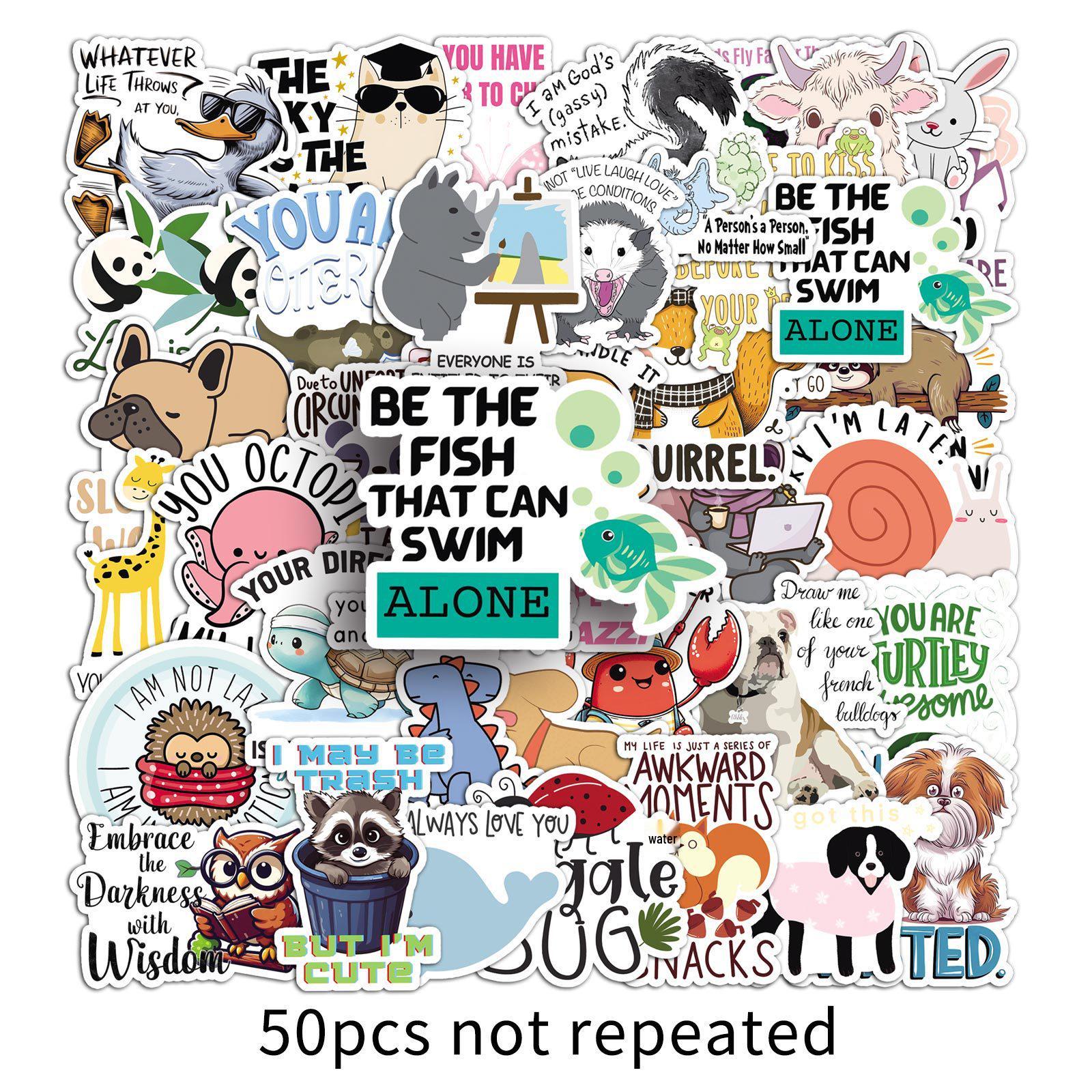 50-Pack Cute Animal Quotes Graffiti Stickers: English Phrases for Phone & Computer Decoration