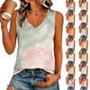Women's V-Neck Tie- Gradient Printed Casual Blouse for Summer Everyday Outfits