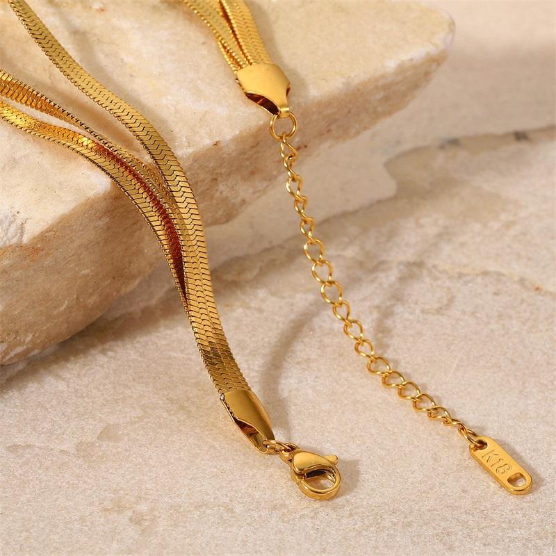 Flat Snake Chain Three Layer Snake Chain Bracelet Stainless Steel  Gold Plated Pvd Metal Texture Rust-Proof And Waterproof