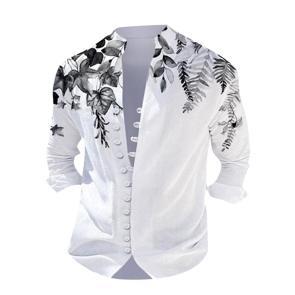 New Men's Retro Casual Loose Fitting Long Sleeved Printed Shirt
