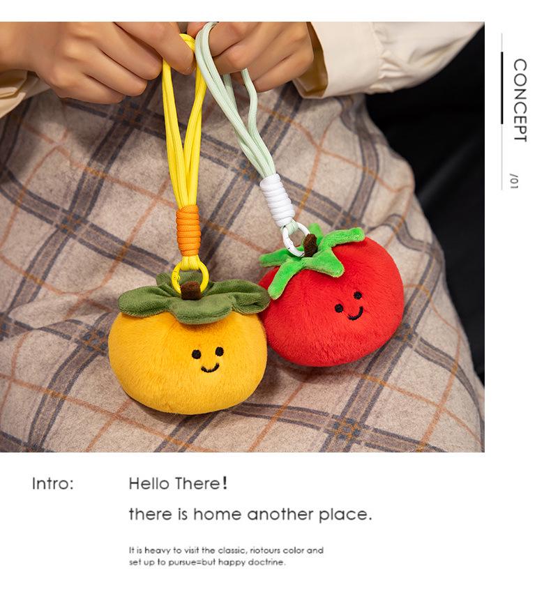Fruit Plush Toy Backpack Ornament: Persimmon, Apple, Pear, Lemon, Tomato, Pumpkin Doll for Girls