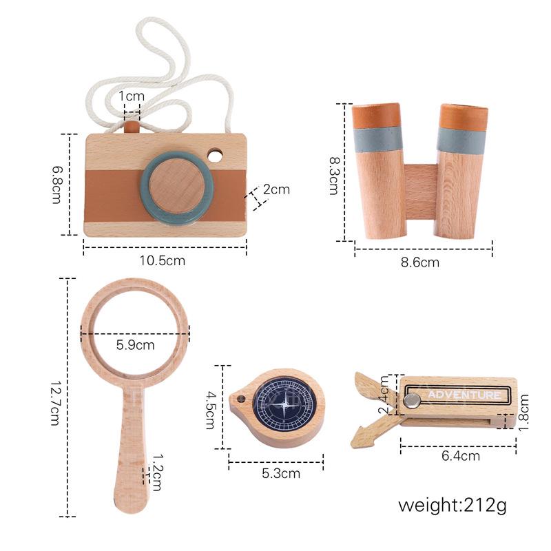 Kids' Adventure Set: Wooden Telescope, Compass, Magnifying Glass & Camera - Early Education Toys
