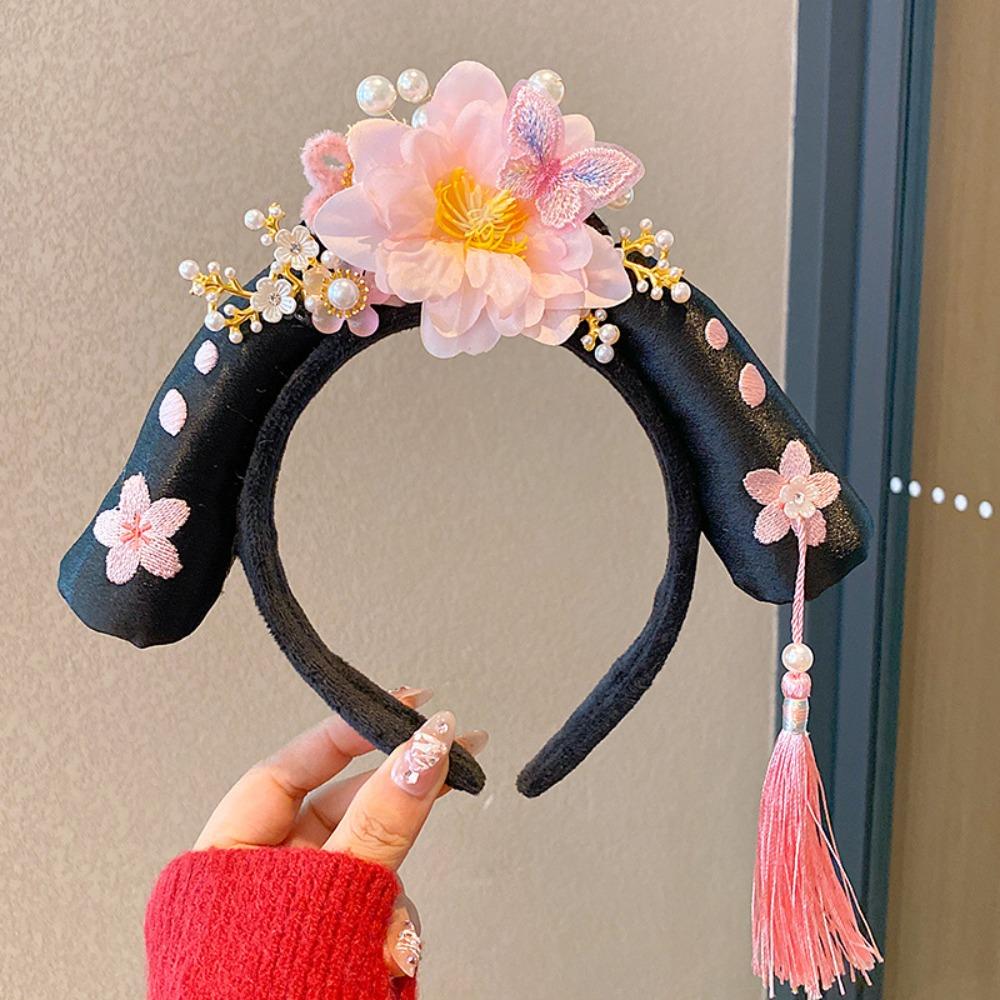 Velvet Bow Ancient Style Gege Headband Flower Hanfu Headwear Chinese Style Headwear  Children