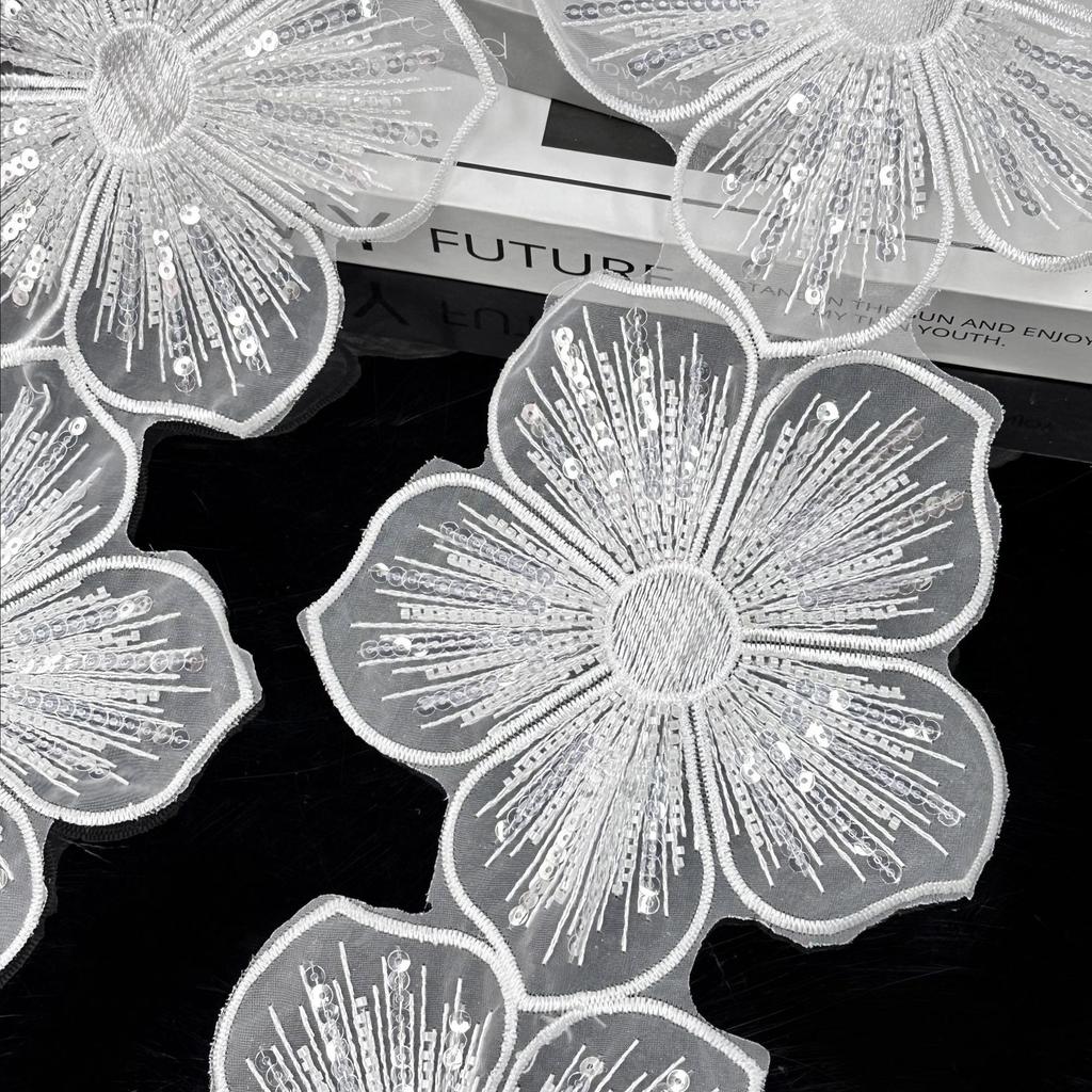 Shiny Bead Tube Big Flower Organza Embroidery Cloth Sticker Diy Handmade Clothing Wedding Dress Hair Accessories Lace Lace Accessories