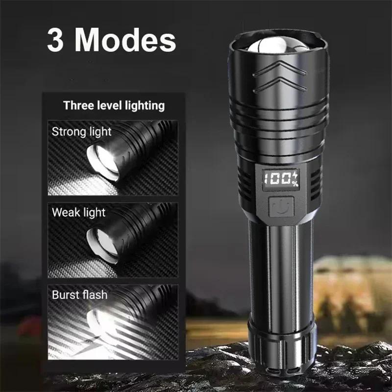 680000LM Portable Strong Light LED Flashlight Rechargeable Powerful Tactical Flashlights Zoomable Torch Outdoor Camping Fishing