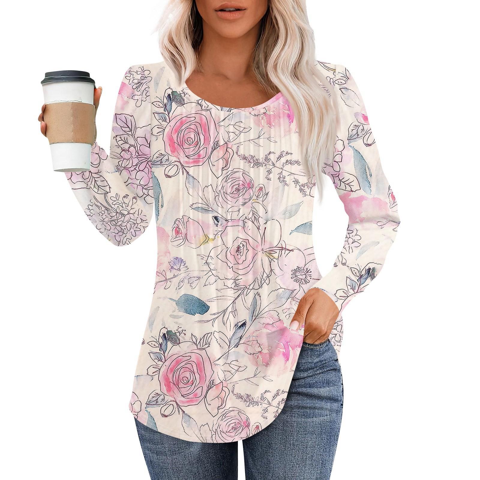 

Рубашки с длинным рукавом для женщин, топы, нарядные повседневные блузки, плиссированные топы-туники с круглым вырезом L