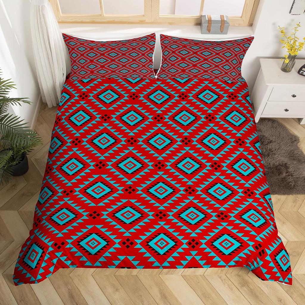 Southwestern Native Duvet Cover Full Bohemian Western Bedding Set Rustic Aztec Comforter Cover Tribal Ethnic Geometric Bed Set
