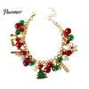 Holiday Jewelry Gifts Christmas Charm Bracelet for Women, Santa Claus Snowman Bell Glove Festive Snowflake Bangle Tree Pendant Bracelet, Adjustable