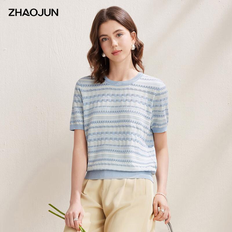 Zhaojun Women s Fair Isle Mulberry Silk Blend Short Sleeve Top XL