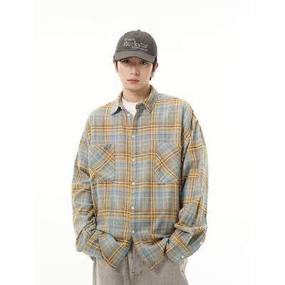 Shirt Long Sleeve Boys Spring New American Style Loose Lapel Plaid Shirt Vintage Trendy Casual Easy Matching Coat