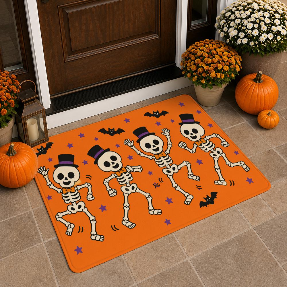 Happy Halloween Bath Mat Pumpkin Ghost House Bat Pattern Non‑Slip Absorbent Floor Rug for Bathroom Entryway Home Halloween Party