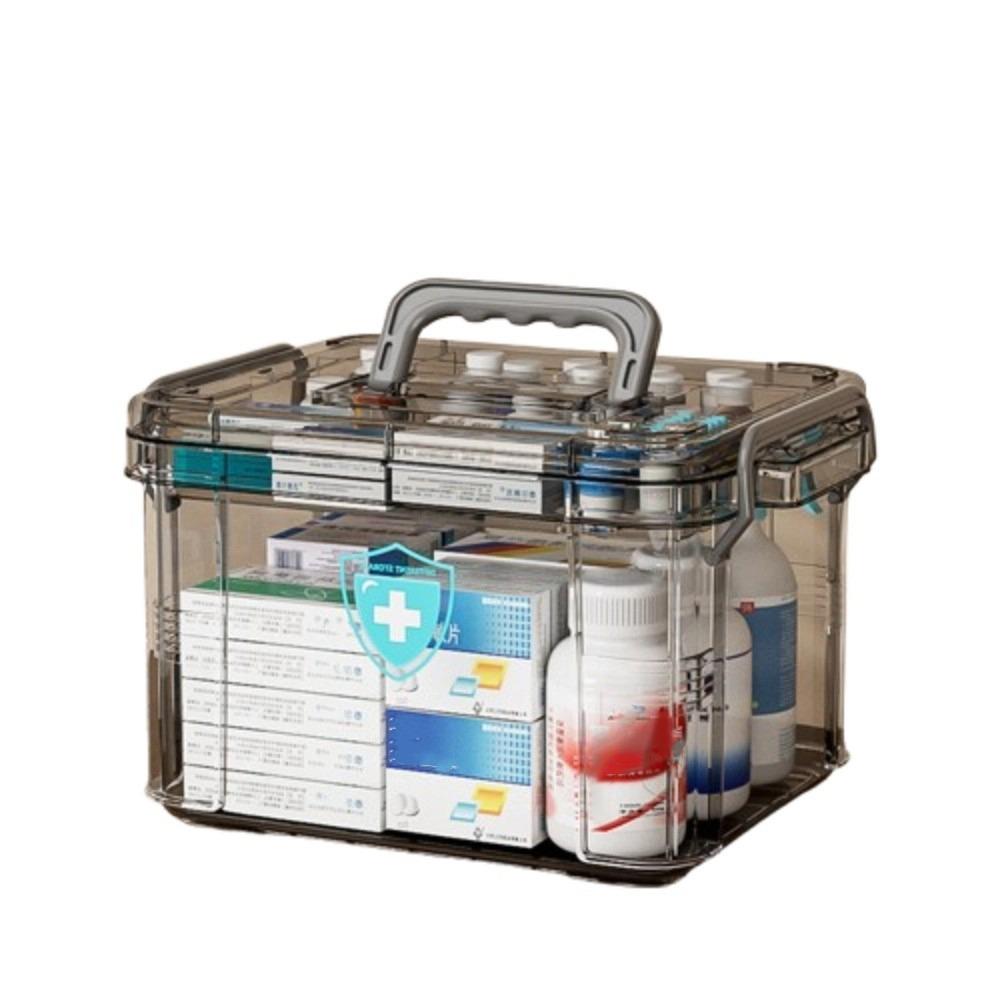 

с ручкой Коробка для хранения лекарств Двухслойная Многофункциональная Коробка для хранения Аптечка первой помощи Бытовая серый