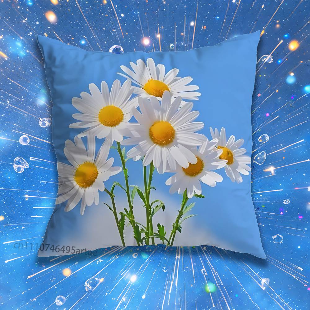 Daisy Flowers Pillow for Sofa Seat Chair DecorativeModern Home Decor Print Throw Cushion