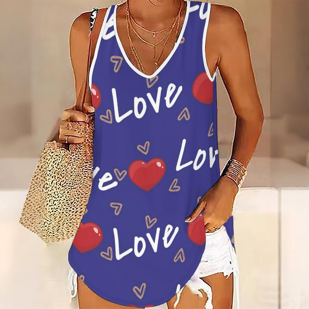 Top bez rękawów z nadrukiem symbolu serca 3D dla kobiet Trening Joga Siłownia Letnie Koszulki Sportowe z Nadrukiem Duże Rozmiary Kamizelki