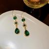 Fashion Women Earrings Emerald The Water Drop Retro Long Earrings Temperament Palace Style Flower Banquet