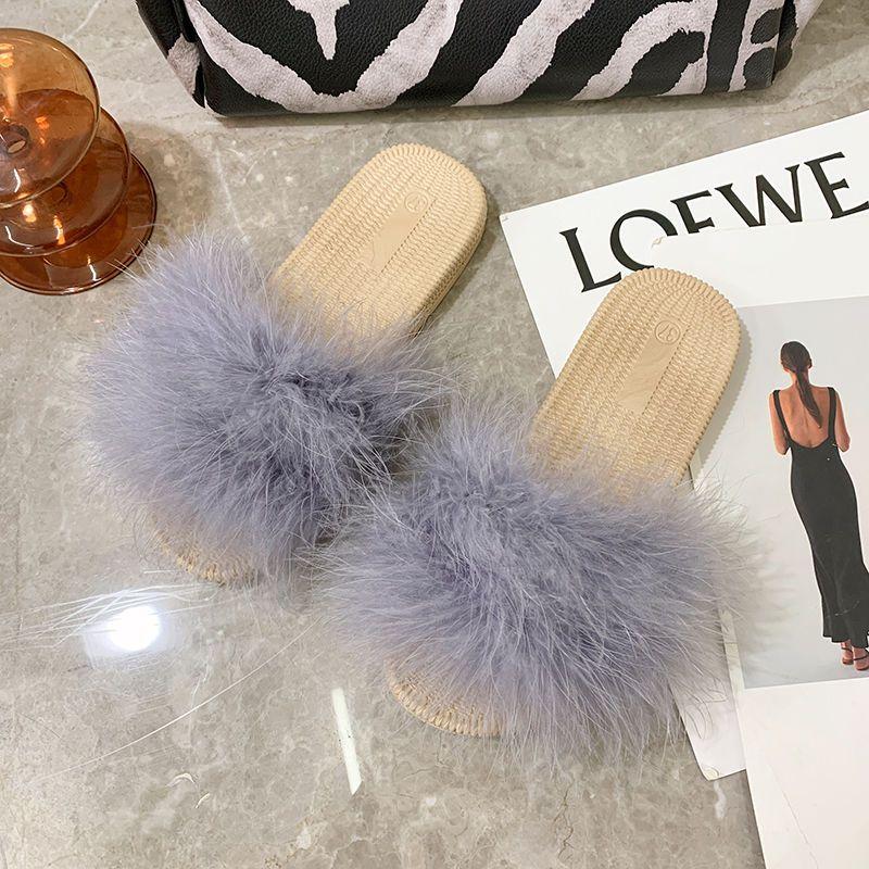 Pantofle Ploché Dámské Pantofle Huňaté Sandály Guma Léto Off White Boty pro Ženy 2024 Chlupaté Nadýchané Juniorské Nová Móda Jedinečné 39