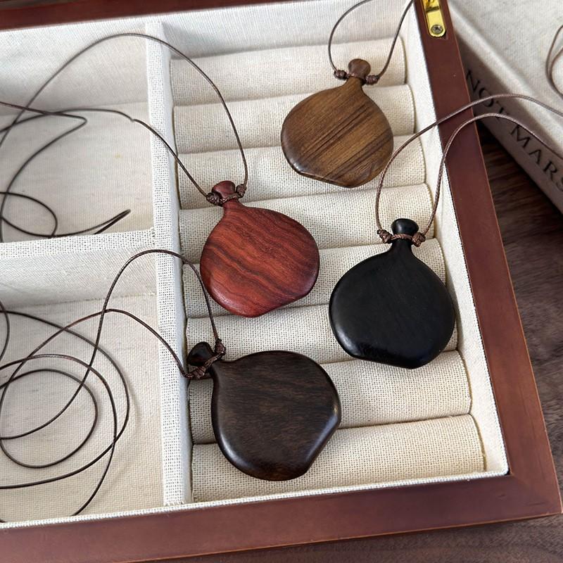 Wooden Gourd Pendant Necklace Adjustable Rope Chain Bohemian Style Long Women Minimalist Ethnic Jewelry