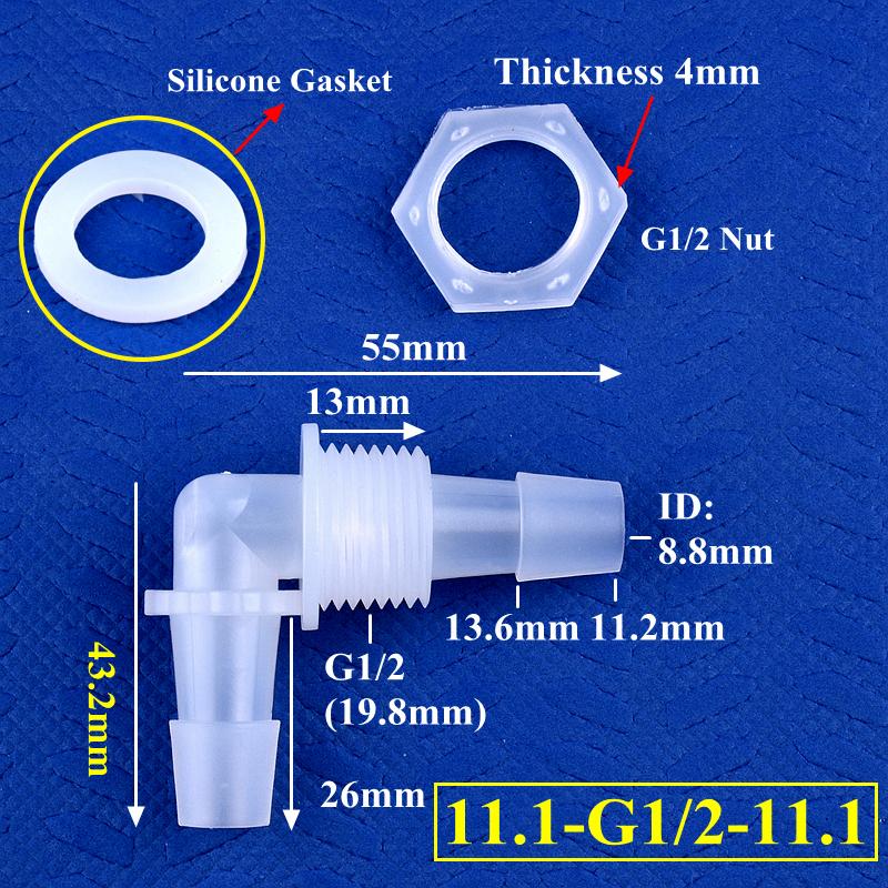 Pagoda Perforated Elbow Connector + Silicone Gasket Aquarium Tank Adapter Garden Water Hose Joint M6~G1/2 Thread To 2.4-11.1mm