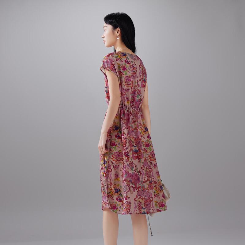 SOFSIL 2026 Summer 100% Silk Chinese Style Print Dress