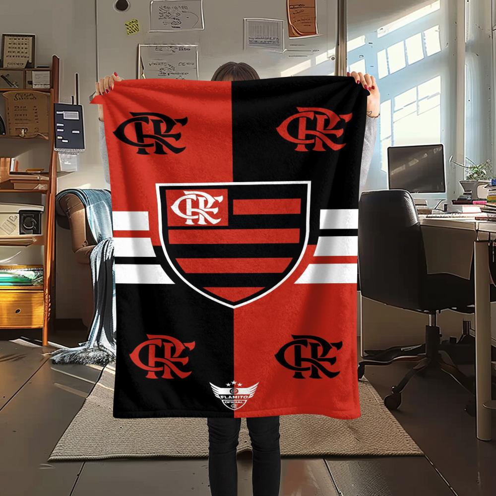 Flamengo Football Club Crest Red Black Stripe Print Flannel Blanket Brazil Soccer Fan Soft Throw Blanket Sofa Bedroom Travel Home Decor