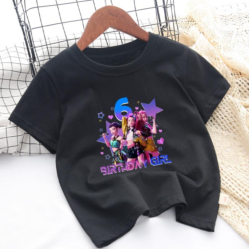 Kpop Demon Hunters Children T-shirts Birthday Party Tee Cotton Short Sleeves Anime Graphic Print T-shirt Boys Girls Fashion Tops