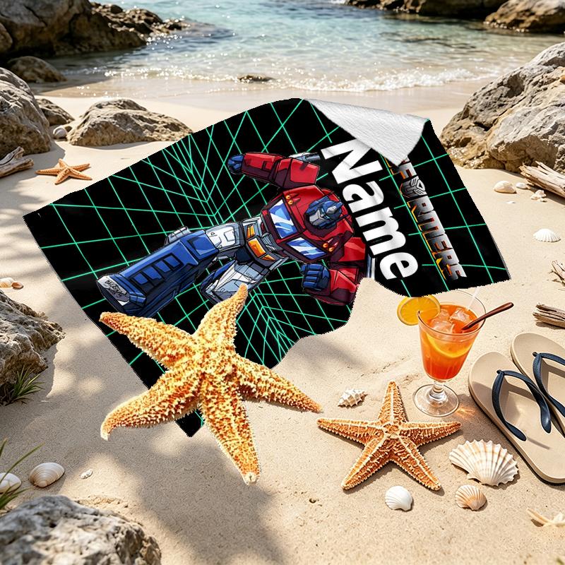 Custom Name Personalized Transformers Print Beach Towel, for Trip Camping Beach Party Home Decor, Birthday Gift for Family & Friends