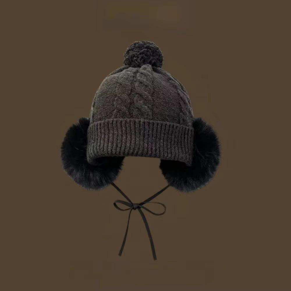 Large Head Circumference Knitted Trapper Hat Plush Wool Cap Cloth Accessories