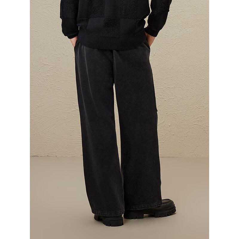 GXG Men's 2024 Autumn Retro Black Drawstring Parachute Pants