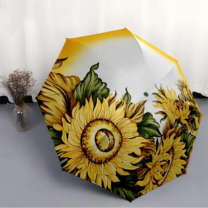 1pc Sunflower Decorative Plate Automatic Folding Umbrella - Portable Collapsible Design, 8-Rib Iron Frame, Durable Fabric Yy251125196