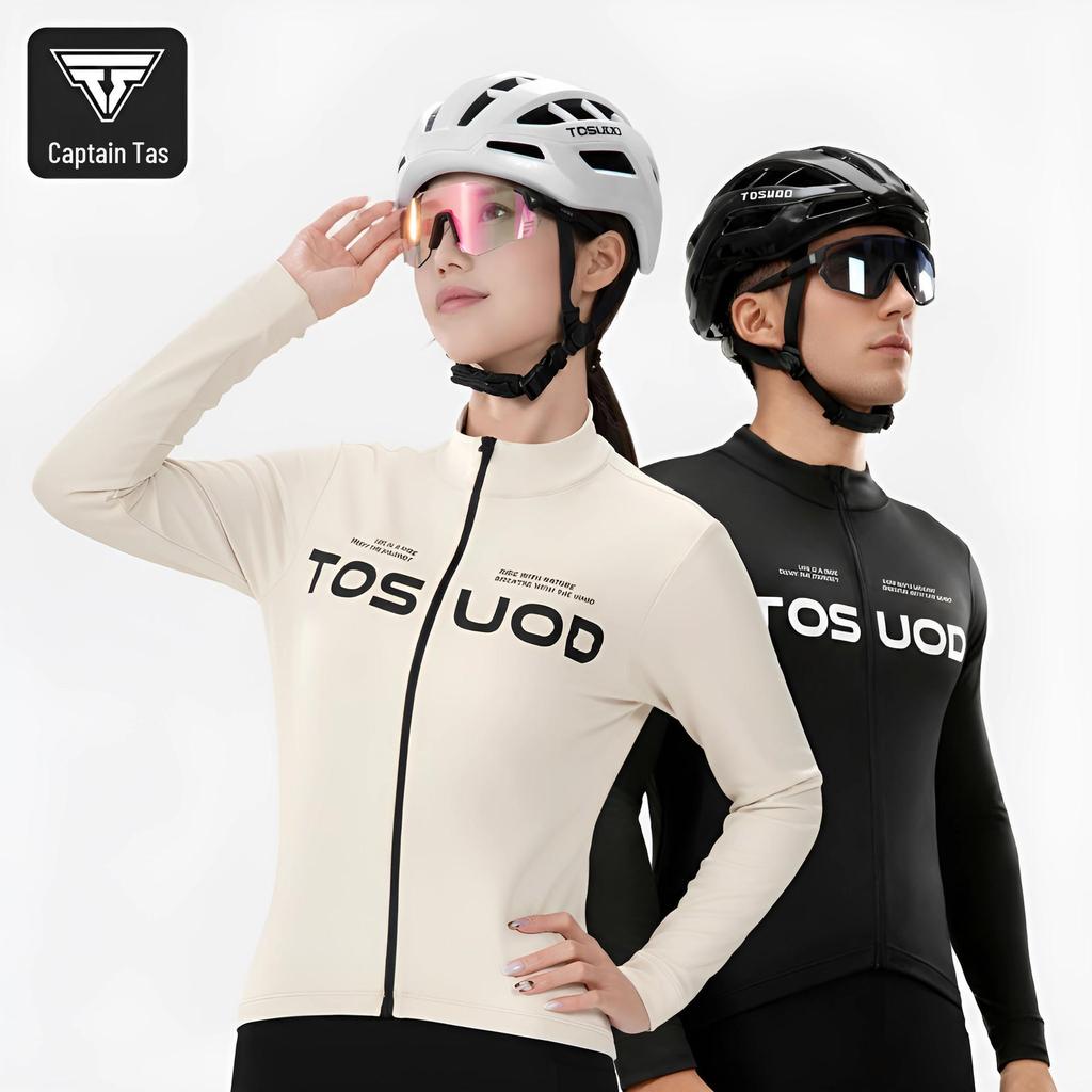 TOSUOD Unisex Windproof Cycling Jersey - Long Sleeve, Velvet-Lined, for Autumn/Winter Warmth
