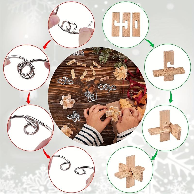 Brain Teaser Advent Calendar 2025,24 Days of Christmas Countdown Calendar With 3D Metal and Wooden Puzzle Toys-Mind,IQ,Logic Test Games For Boys Girl