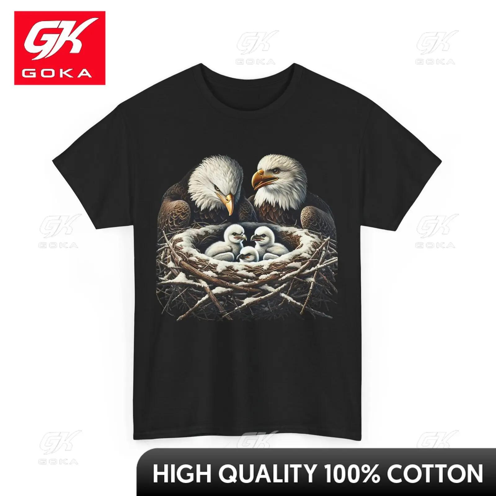 Bald Eagle Family Cute Tshirt Urban Style Soft Cotton Summer Style Casual Collar Funny Shirt Cool Design S