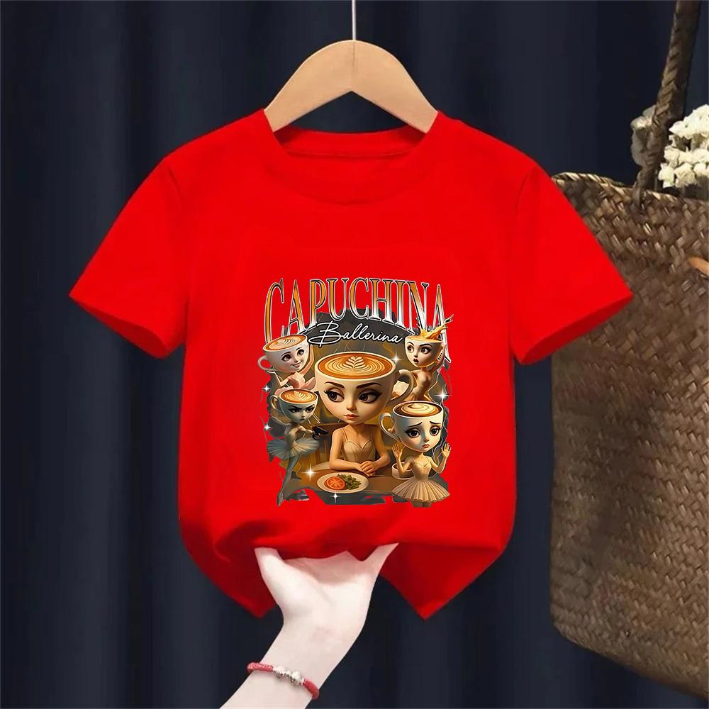 T-shirt Meme Rosa Italian Brainrot per Ragazze Estate Cotone Stampa Ballerina Cappuccino Top Magliette Streetwear Outfit